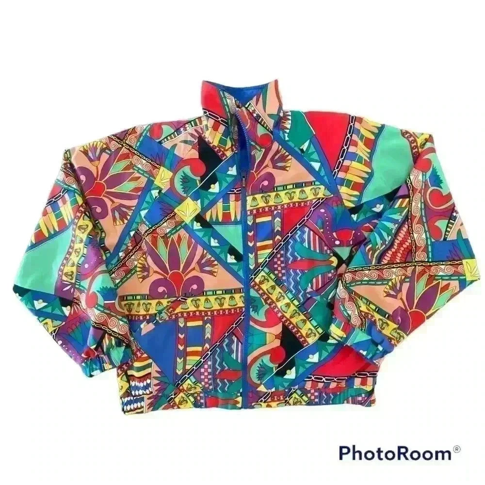 Vintage Head Vibrant Abstract Print Reversible Track Jacket 80-90s Size S